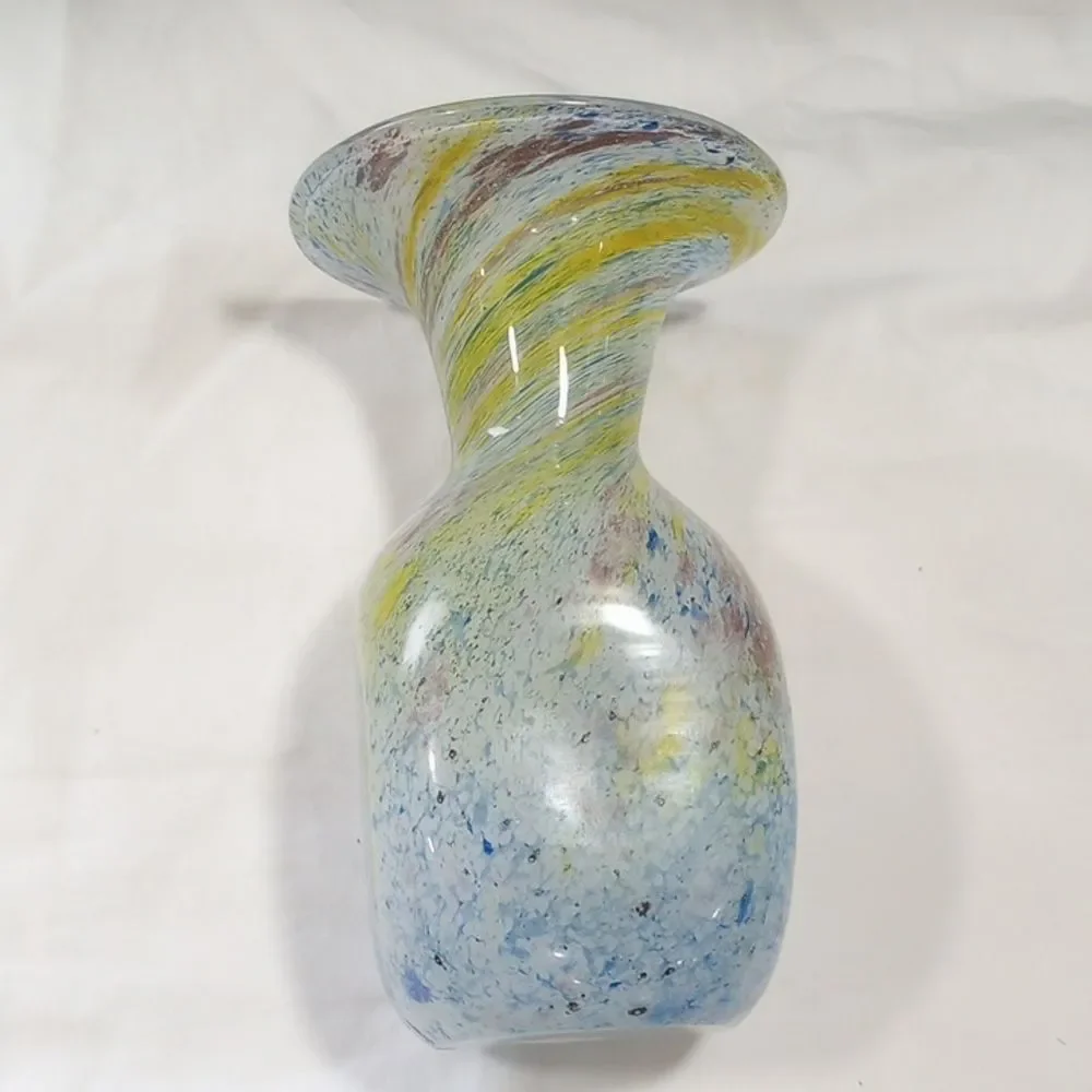 Vintage F + C Heavy Crystal Green and Blue Swirl Vase